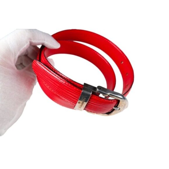 Louis Vuitton 85/34 Red Epi Leather Ceinture Belt Silver Buckle - Picture 2 of 8